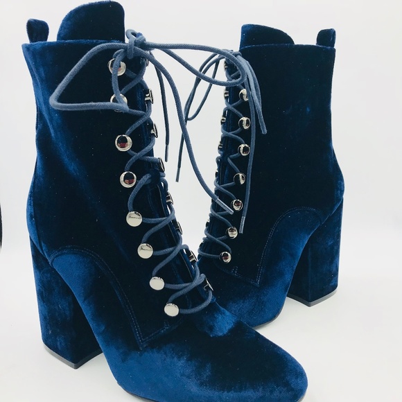 Kendall & Kylie Shoes - KENDALL + KYLIE Blue Crushed Velvet Bridget Boots